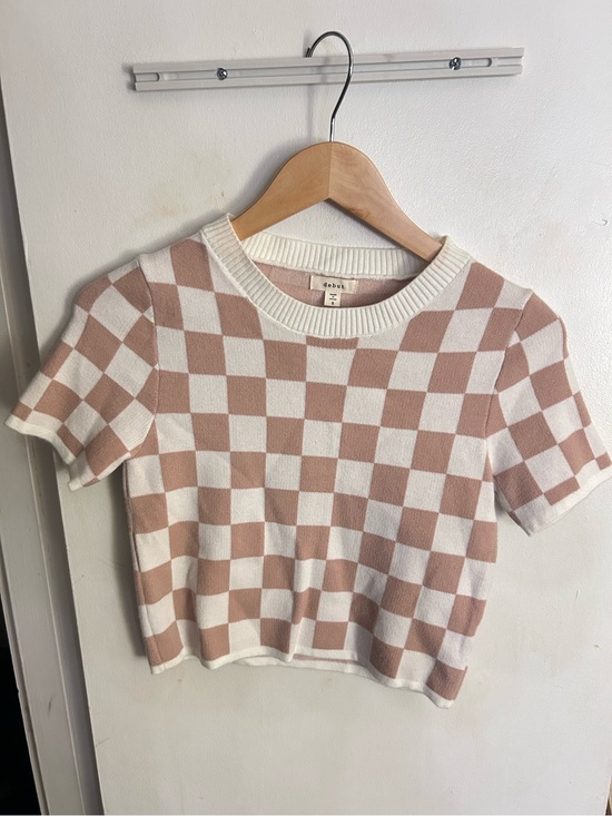 debut Tops - debut Pink and White Checkerboard Knit Crop Top